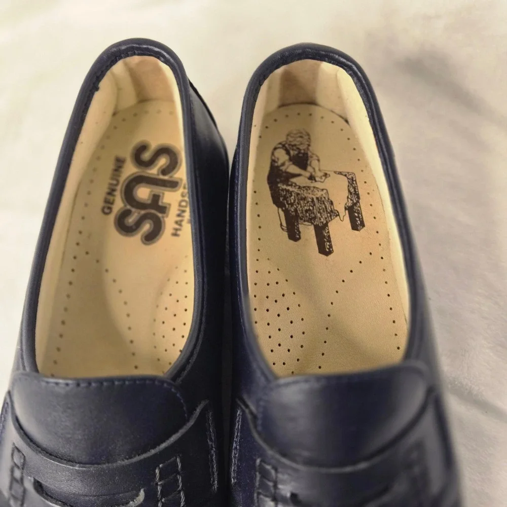 SAS Womens Penny Loafers Navy Blue Leather Comfort Walking Shoes Handcrafted